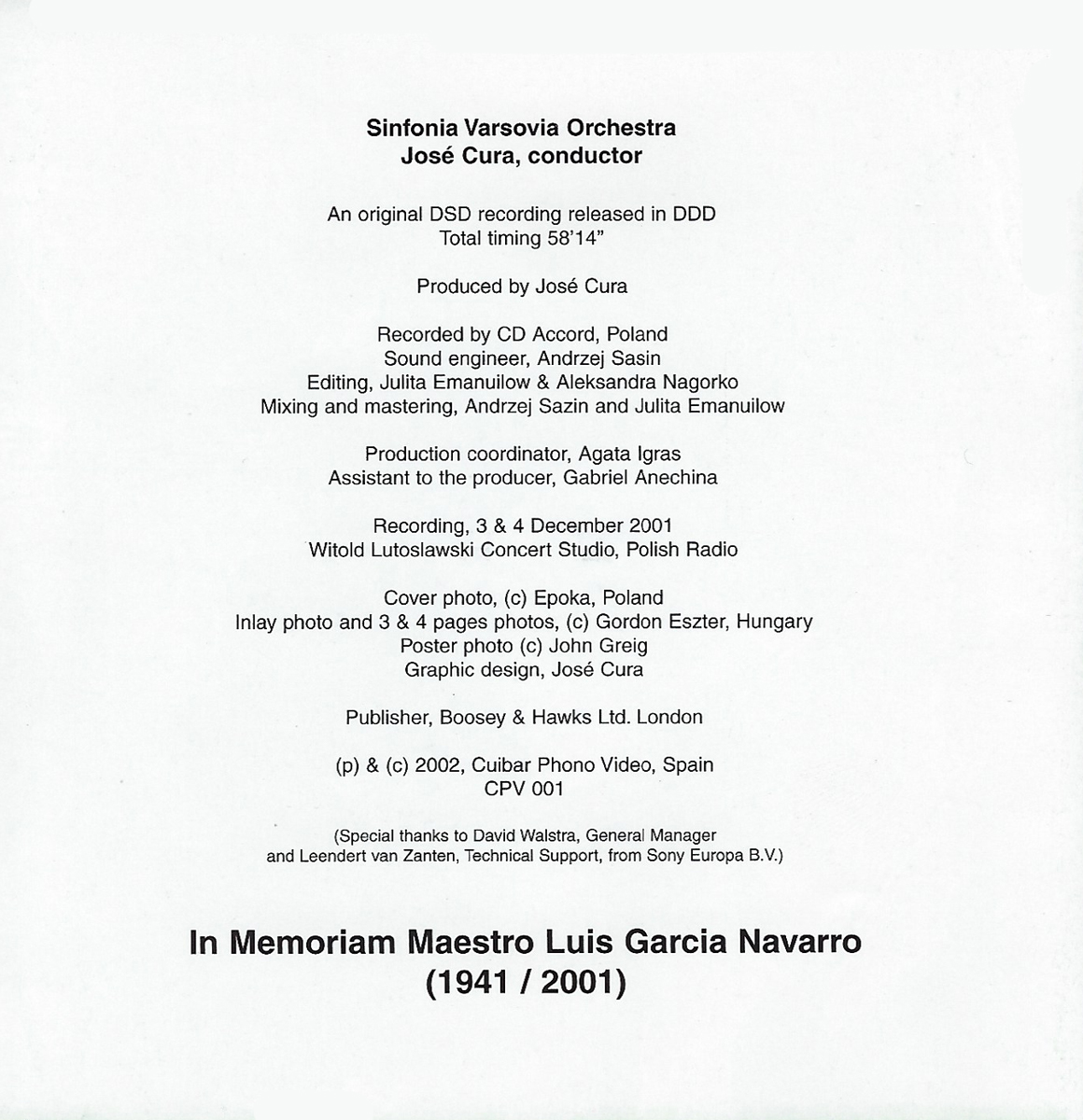 Jos Cura, Conductor, Rachmaninov 2nd Symphony CD Release 2002.